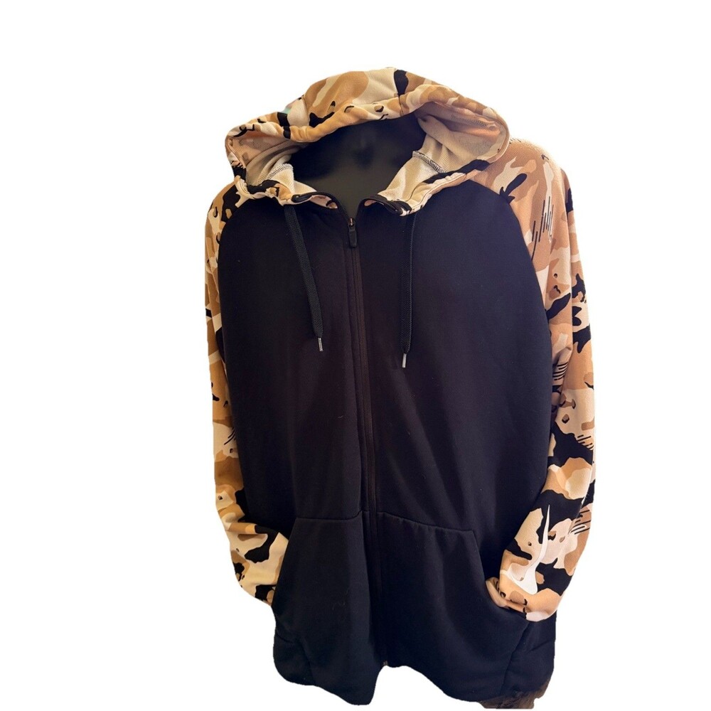 Nike Dri-FIT Men's Full Zip Hoodie Fleece Pockets Black/Camo Sleeves L